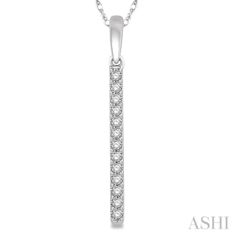 1/10 Ctw Straight Bar Round Cut Diamond Pendant in 10K White Gold