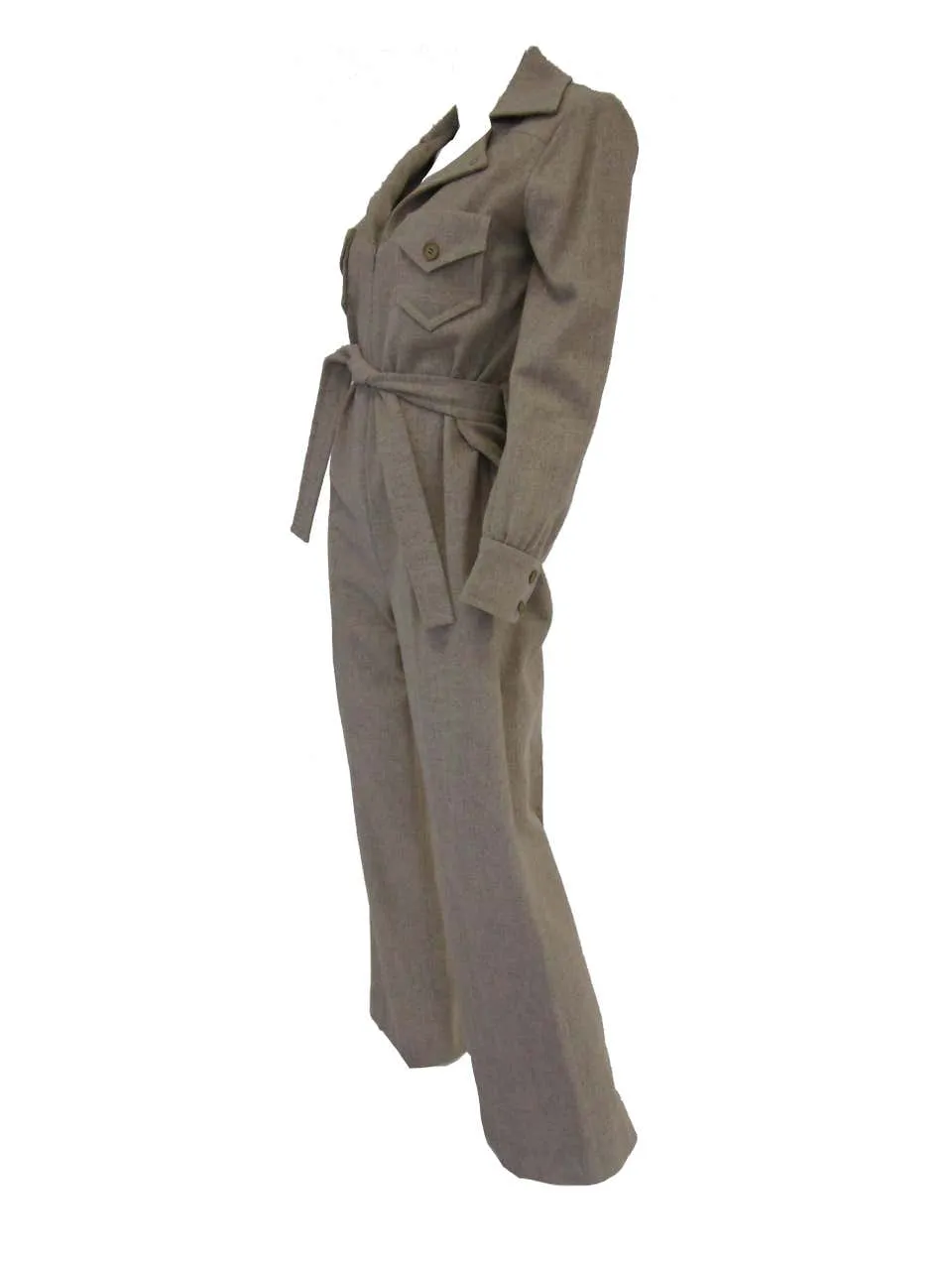 1970s Beige Wool Tailored Jumpsuit