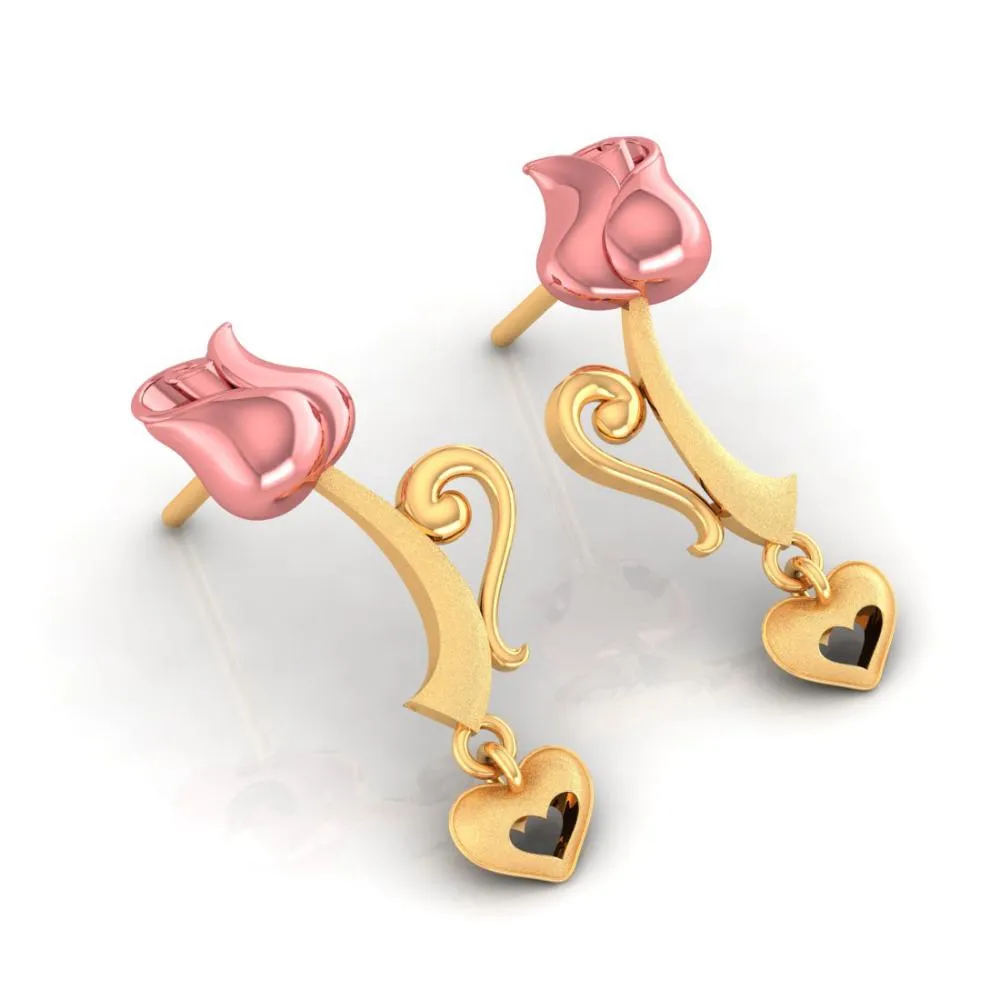 22k Pink Yellow With Heart Gold Earrings