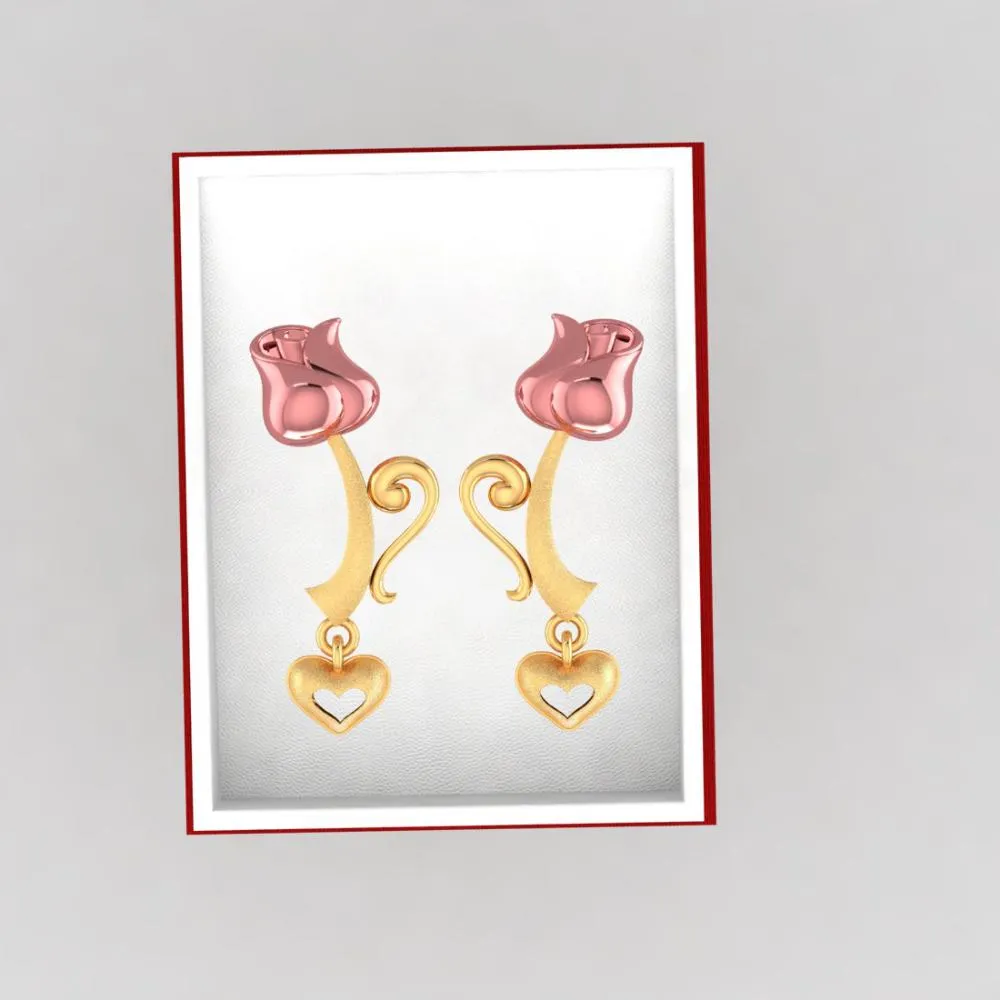 22k Pink Yellow With Heart Gold Earrings