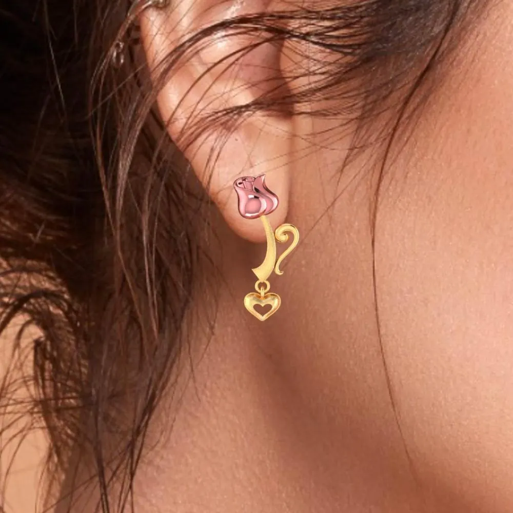 22k Pink Yellow With Heart Gold Earrings