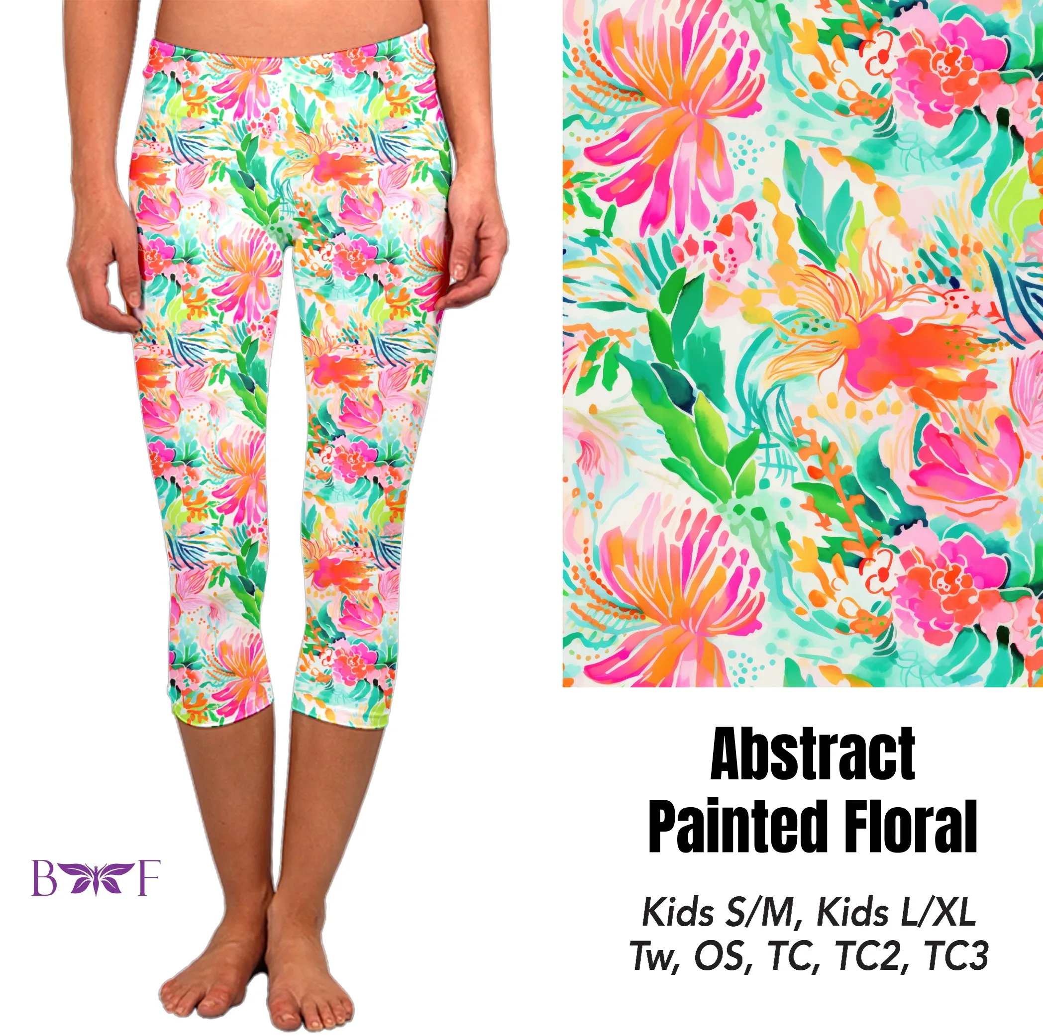 Abstract Painted Floral capris and skorts with pockets