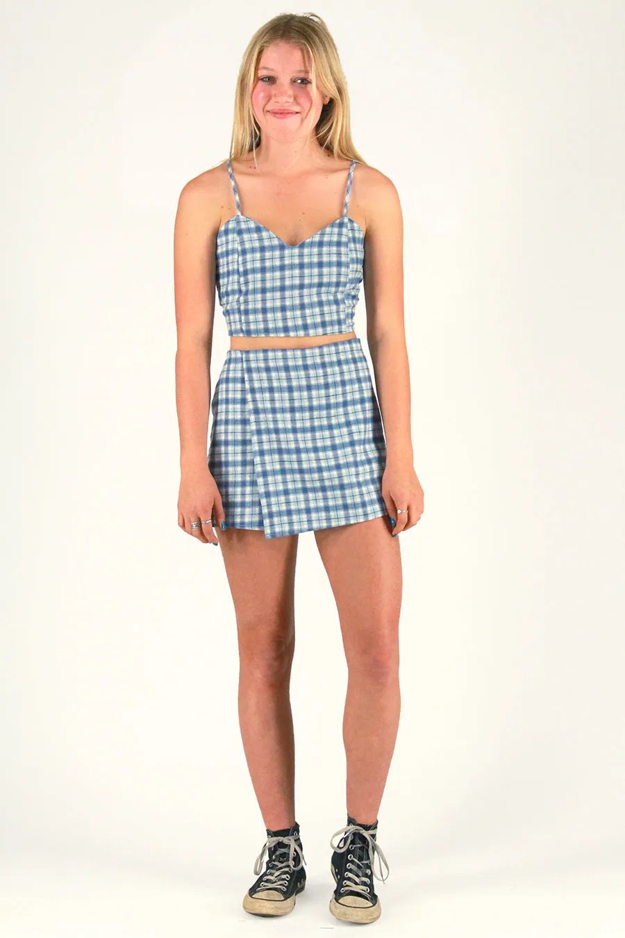 Adjustable Cami Top and Skorts - Flannel Blue Plaid