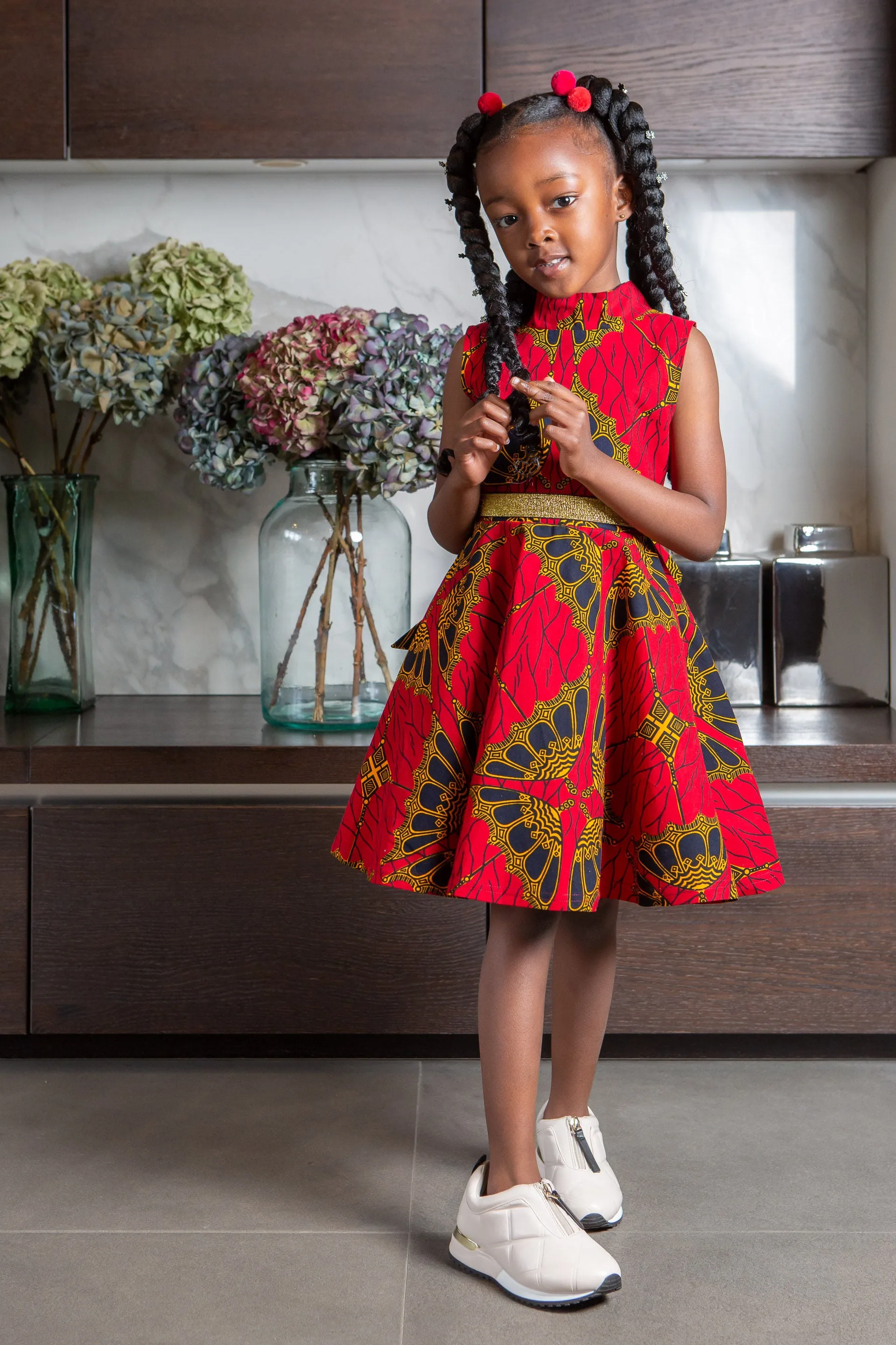 African Print Dress for Girls | Sleeveless Turtleneck Midi Dress for Girls - CORDELIA