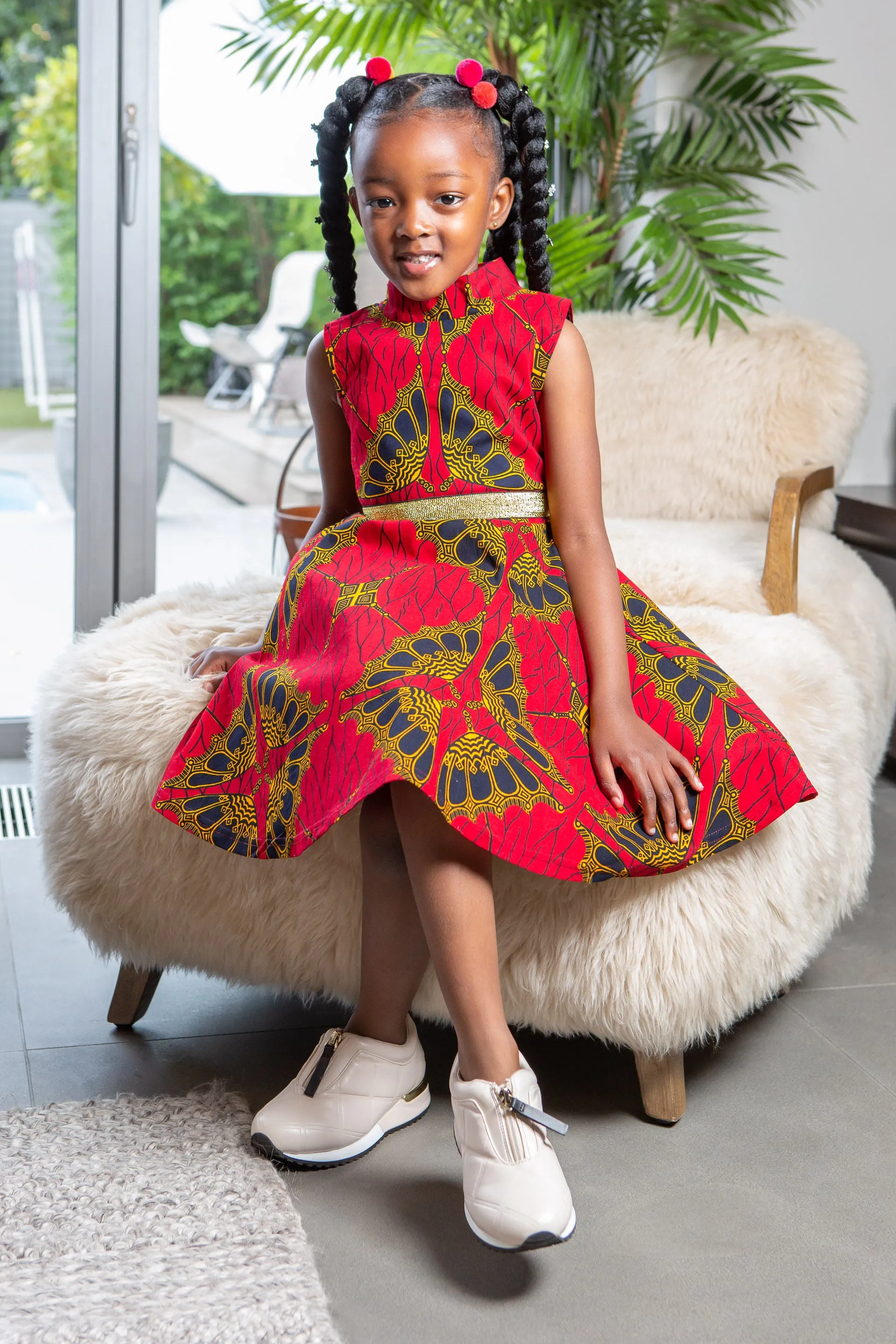 African Print Dress for Girls | Sleeveless Turtleneck Midi Dress for Girls - CORDELIA