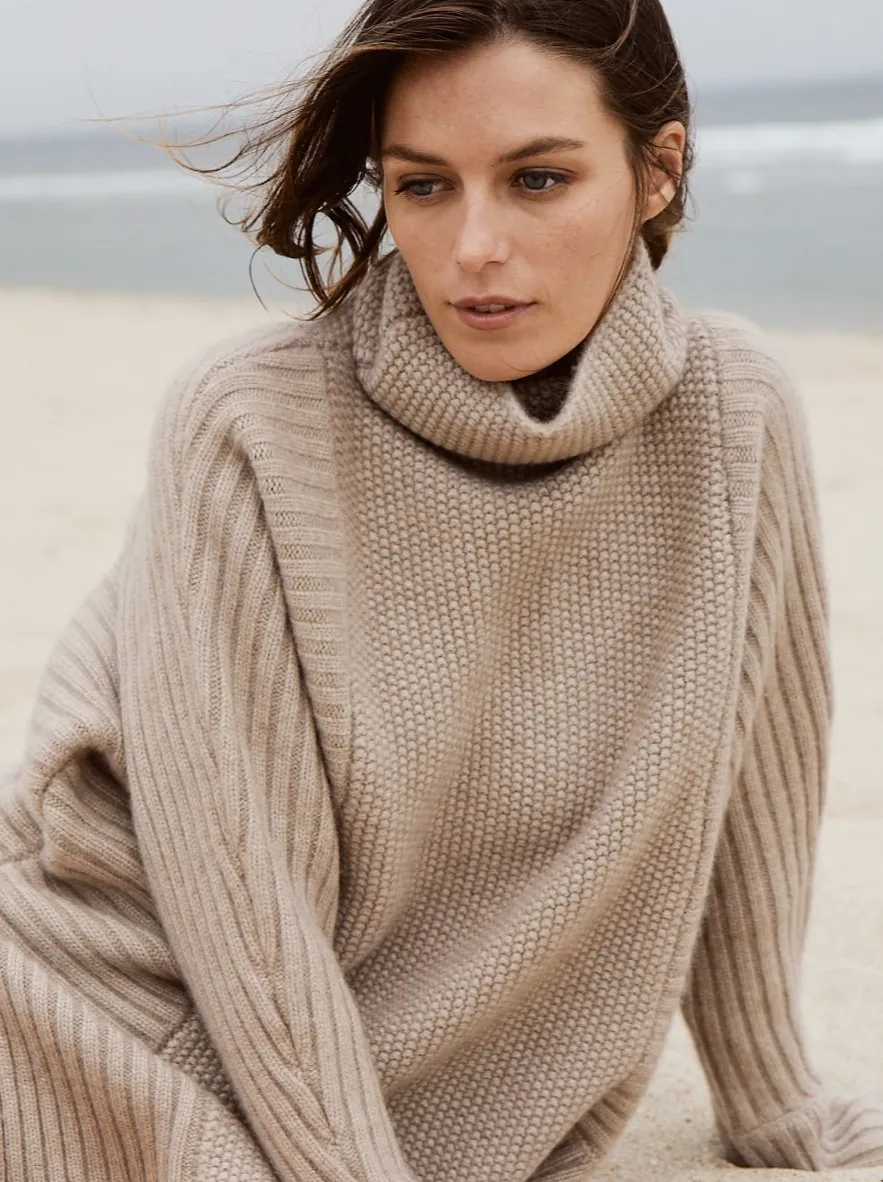 Anita Turtleneck Sweater, Taupe