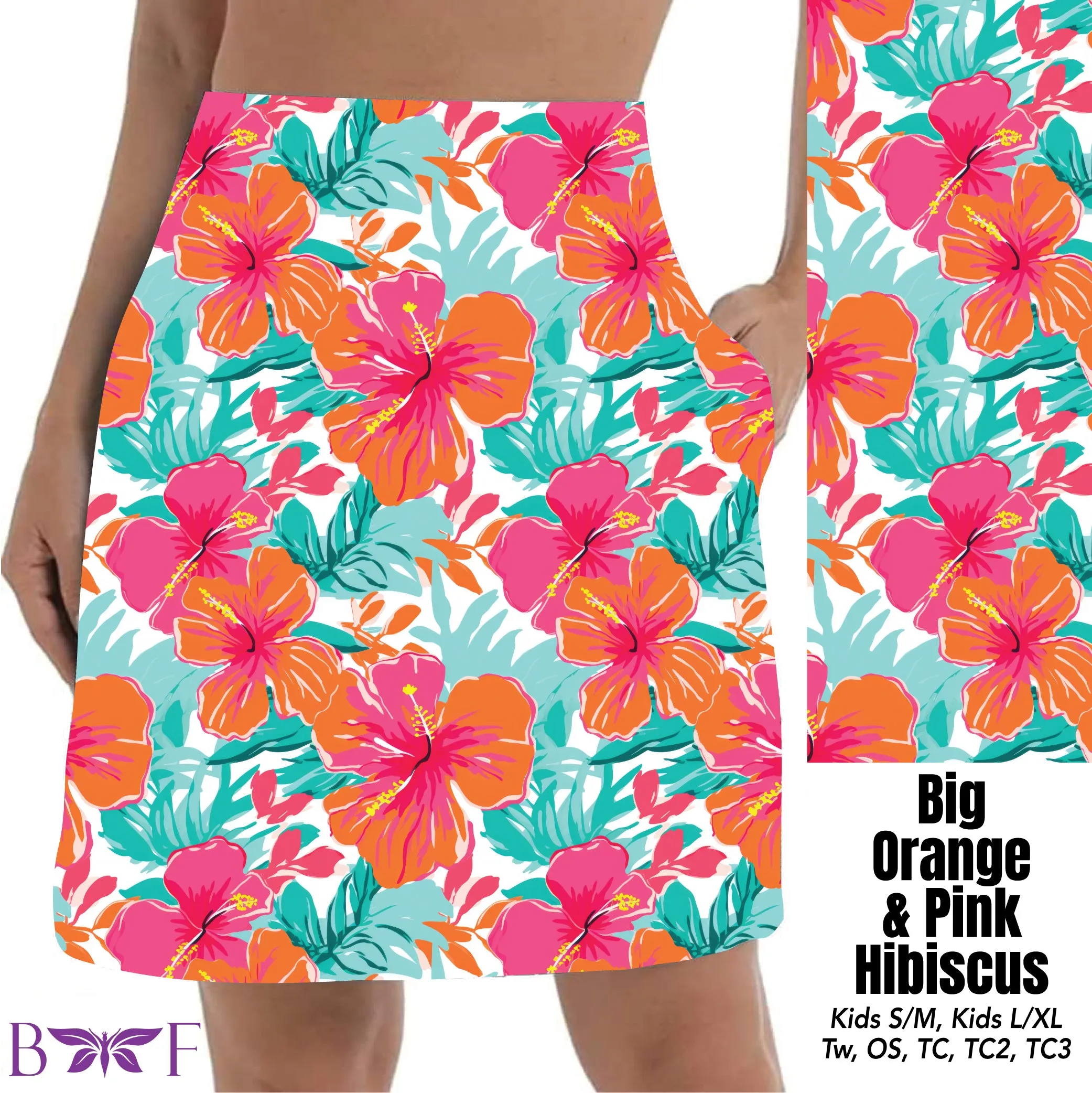 Big Orange and Pink Hibiscus Skorts