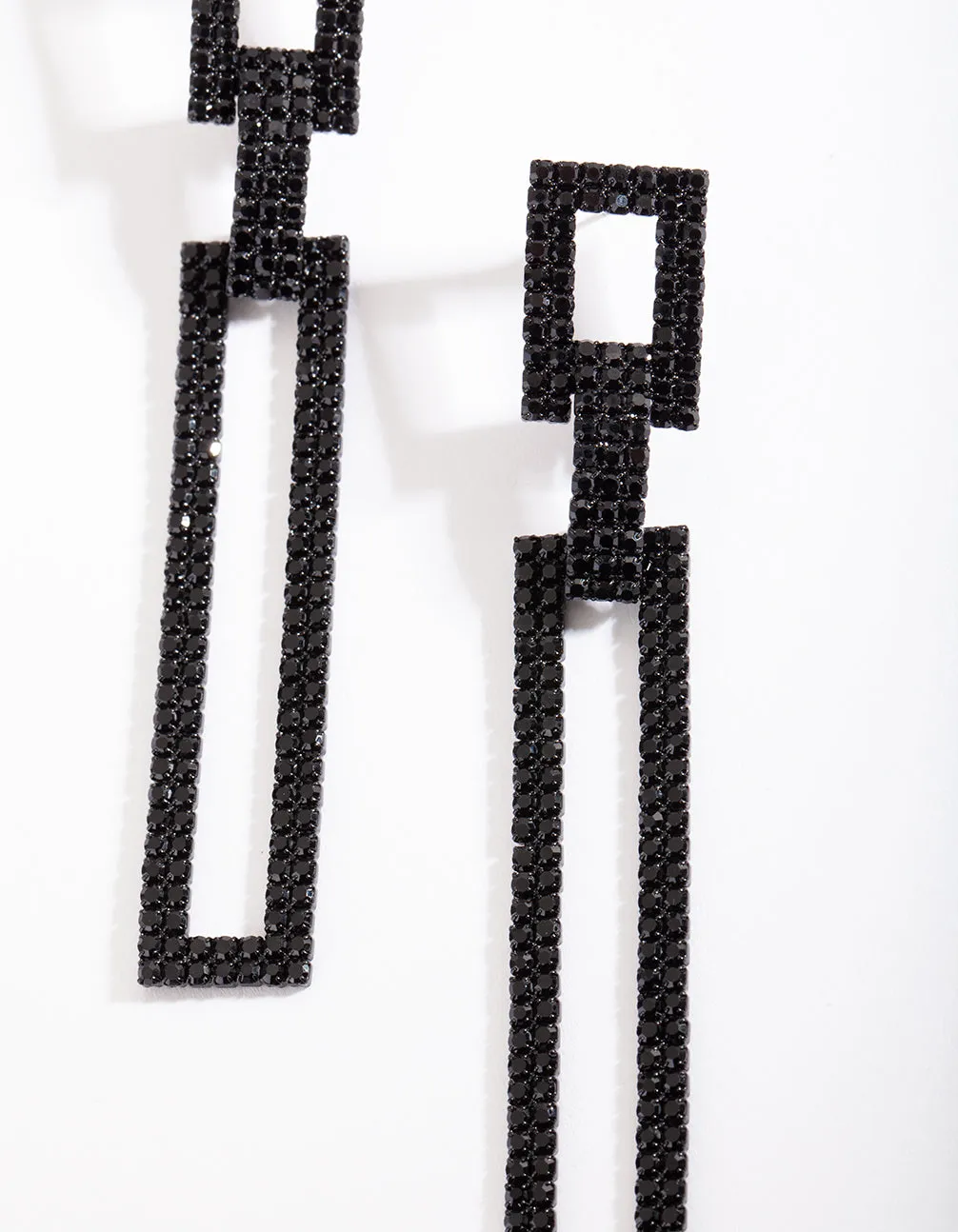 Black Diamante Rectangle Earrings