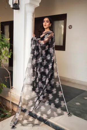 Black Organza Printed Saree with Cotton Blouse