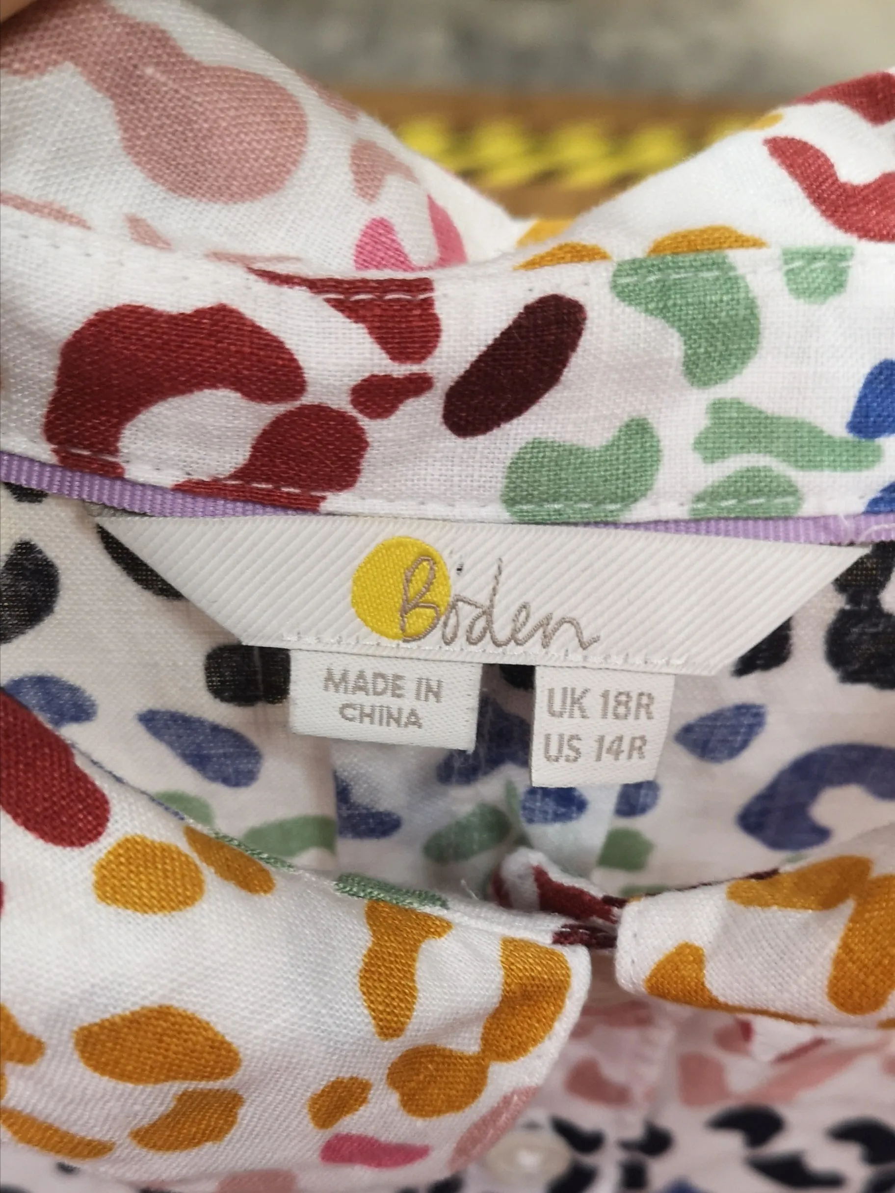 Boden Colourful Linen Shirt Size 18R