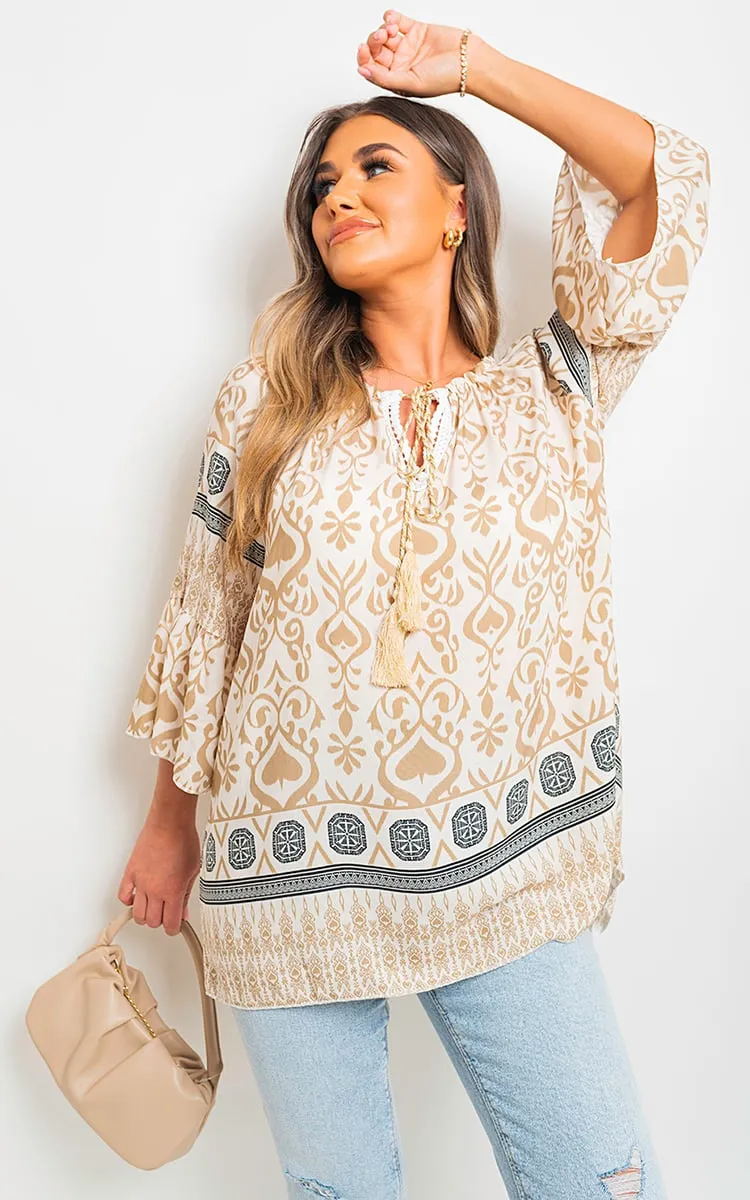 Boho Tassel Tie-Neck Loose Top