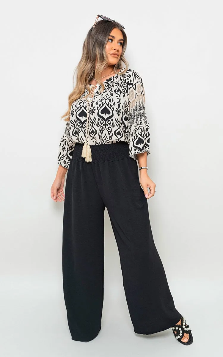 Boho Tassel Tie-Neck Loose Top