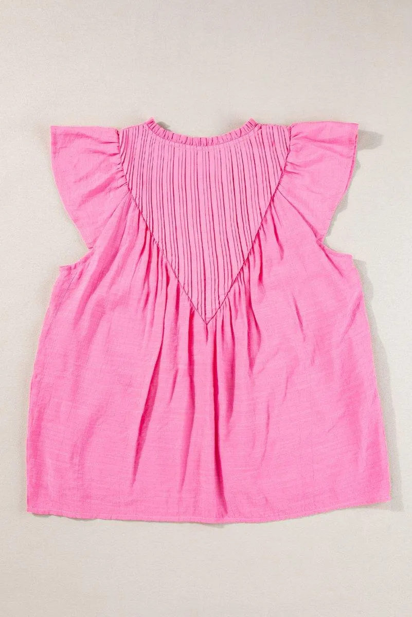 Bright Pink Flutter Gauze Blouse