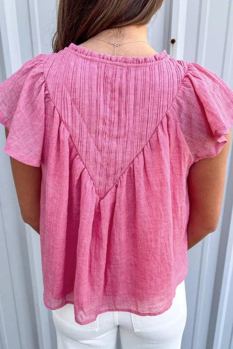 Bright Pink Flutter Gauze Blouse