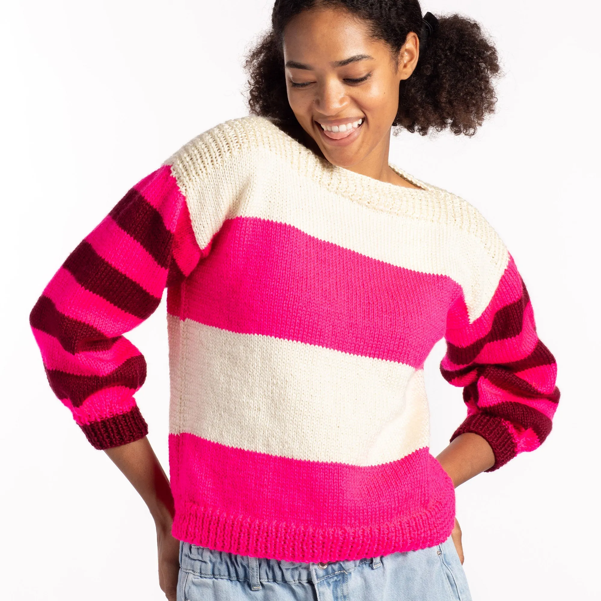 Caron Striped Harmony Beginner Knit Sweater