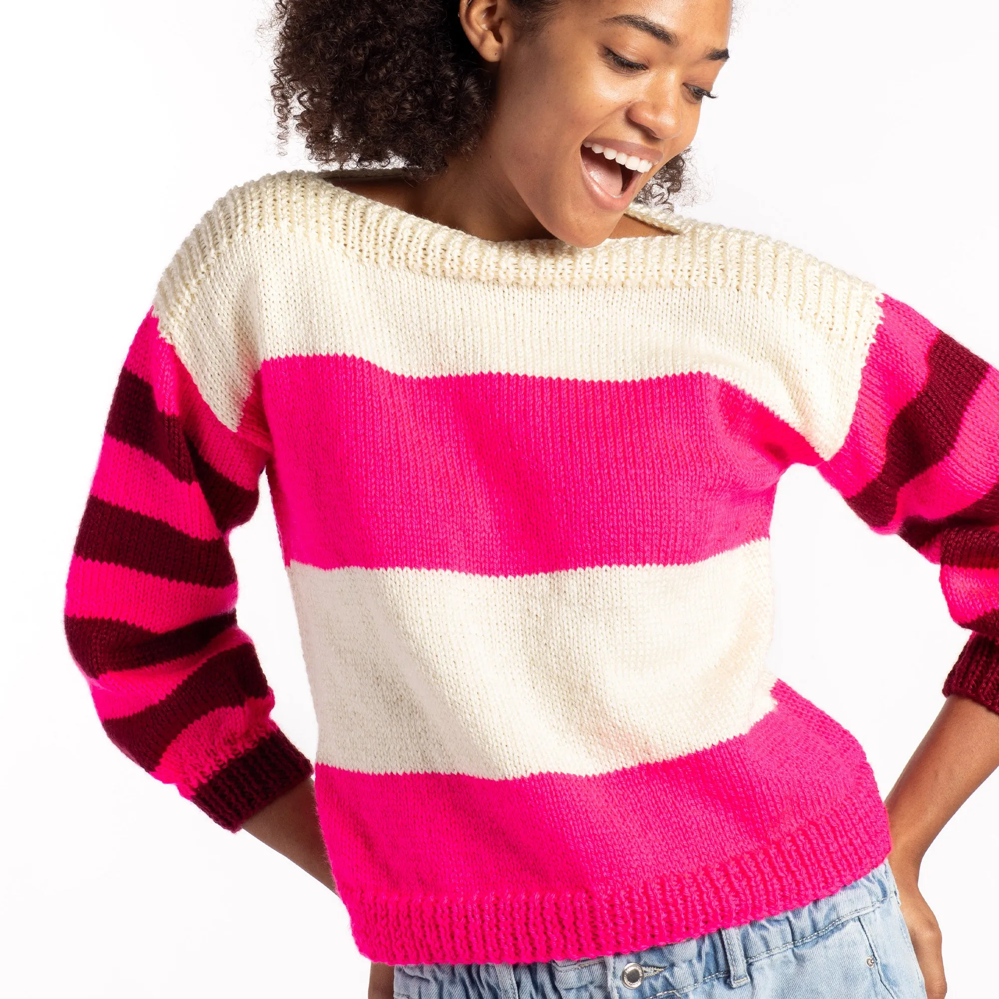 Caron Striped Harmony Beginner Knit Sweater