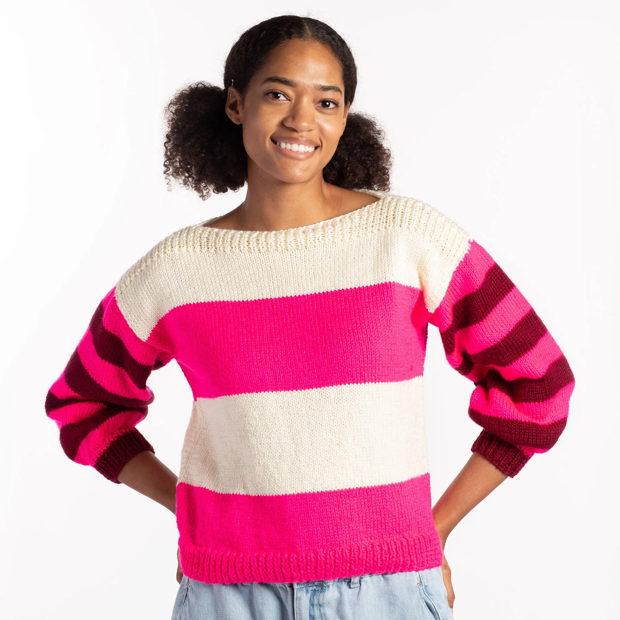 Caron Striped Harmony Beginner Knit Sweater