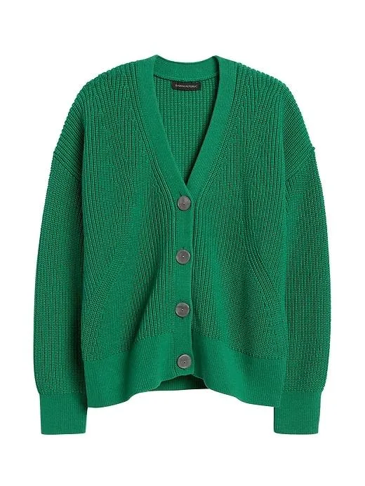 Chunky Ribbed Cardigan Sweater in Hula Green