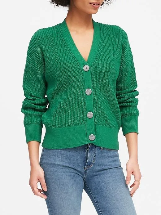 Chunky Ribbed Cardigan Sweater in Hula Green