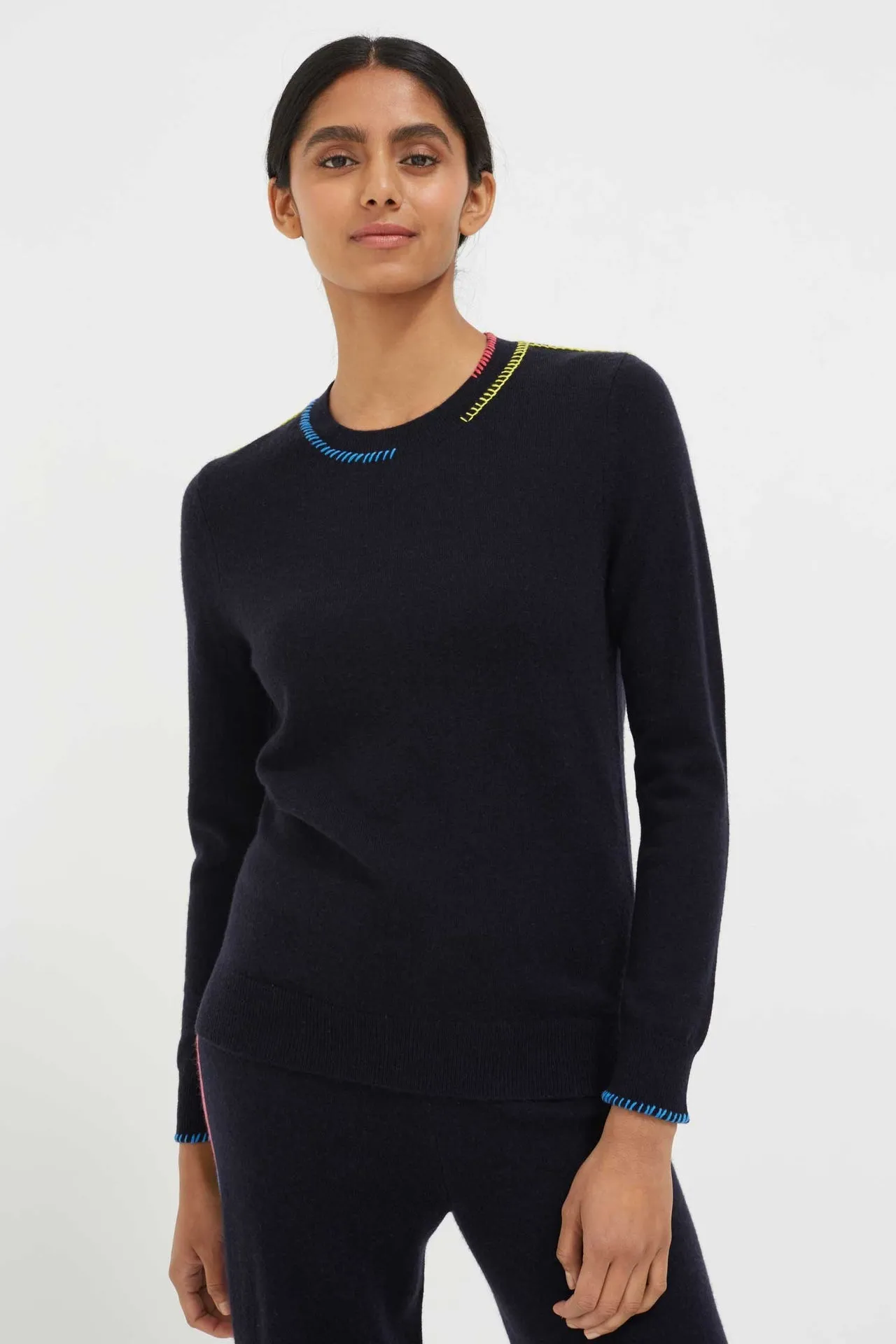 Contrast Neck Sweater, Navy