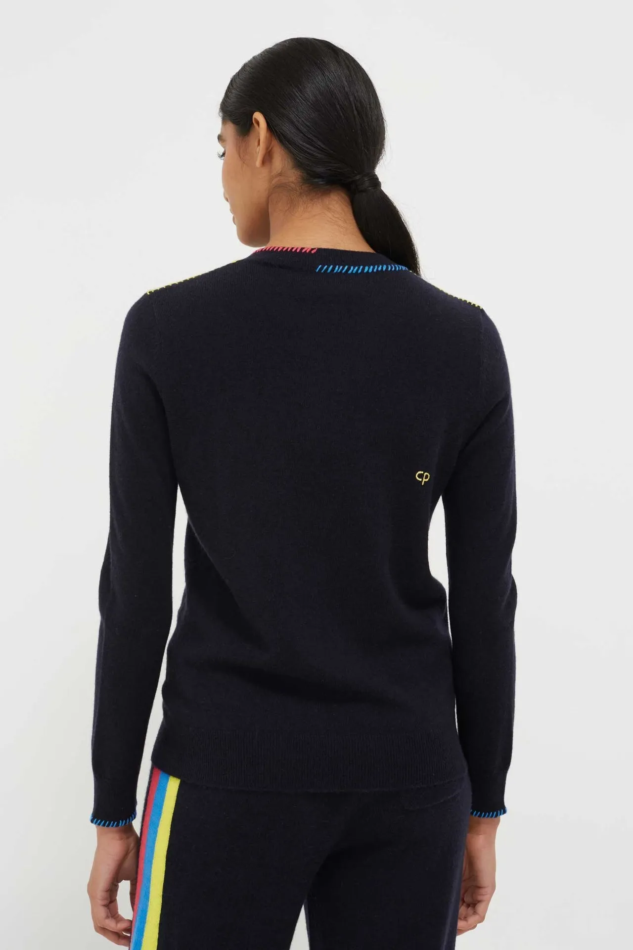 Contrast Neck Sweater, Navy