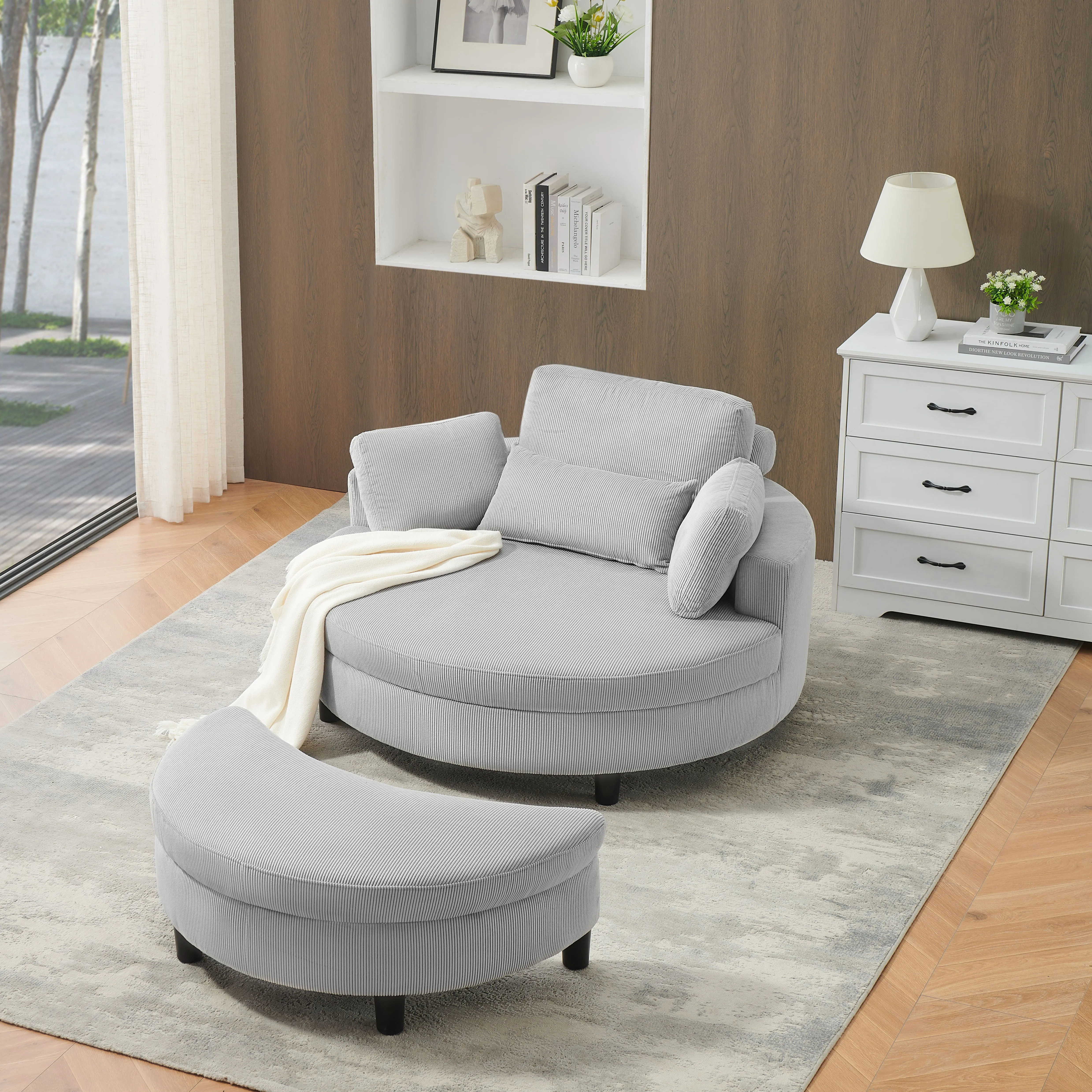 Corduroy Sofa With Two Throw Pillows And A Waist Pillow With An Extra Tray For Comfortable Seating In Small Apartment Bedrooms