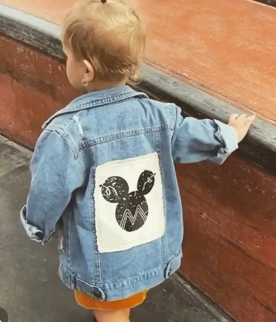 Denim Mickey Mouse Jacket - Baby Denim Mickey Jacket, Patchwork Mouse Ears