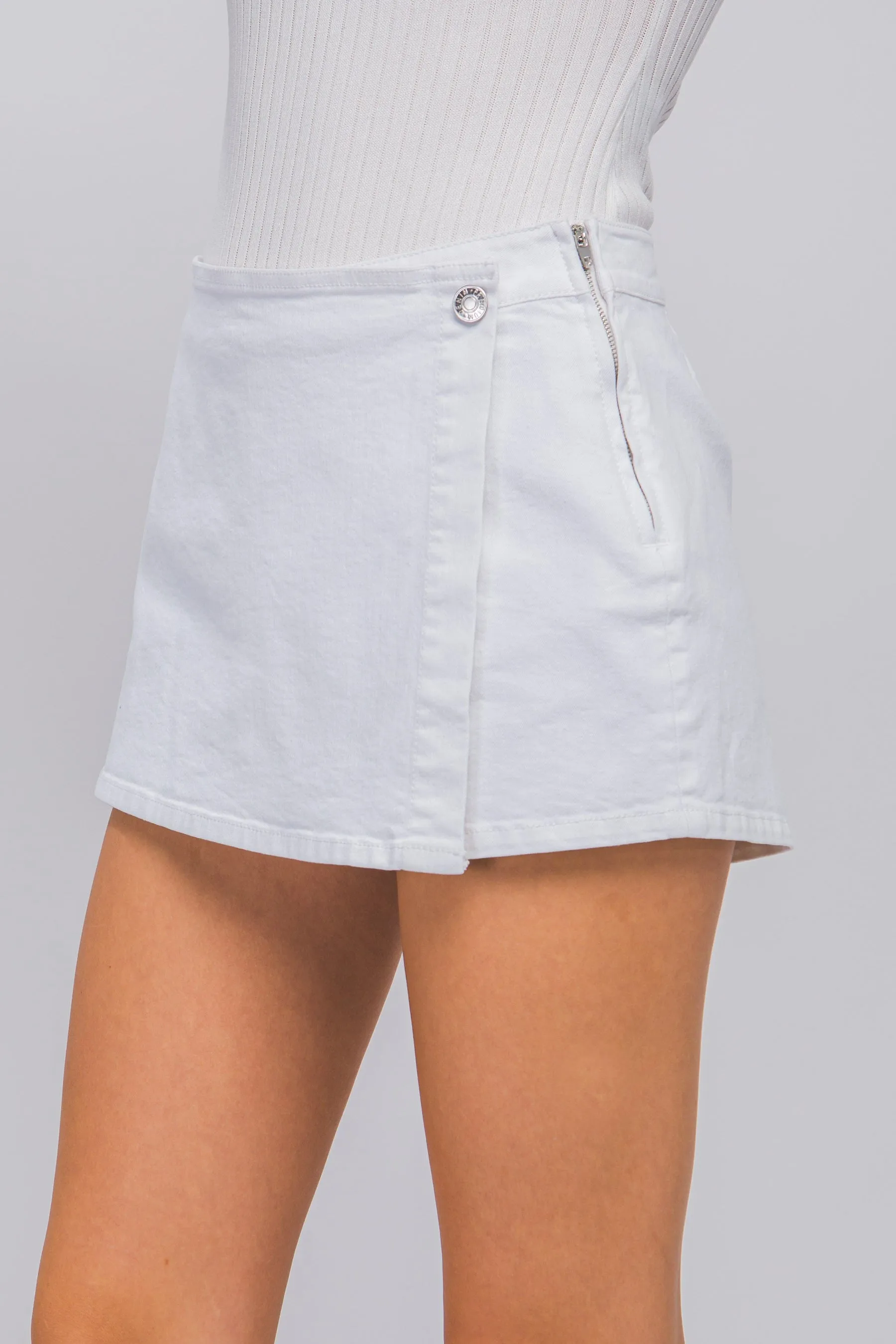 Denim Snap-On Button Skorts