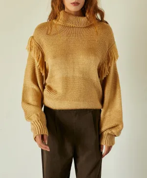 Fringe Detail Camel Sweater