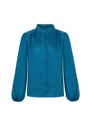 GDS Kierra Linen Button Blouse  | Mosaic Blue