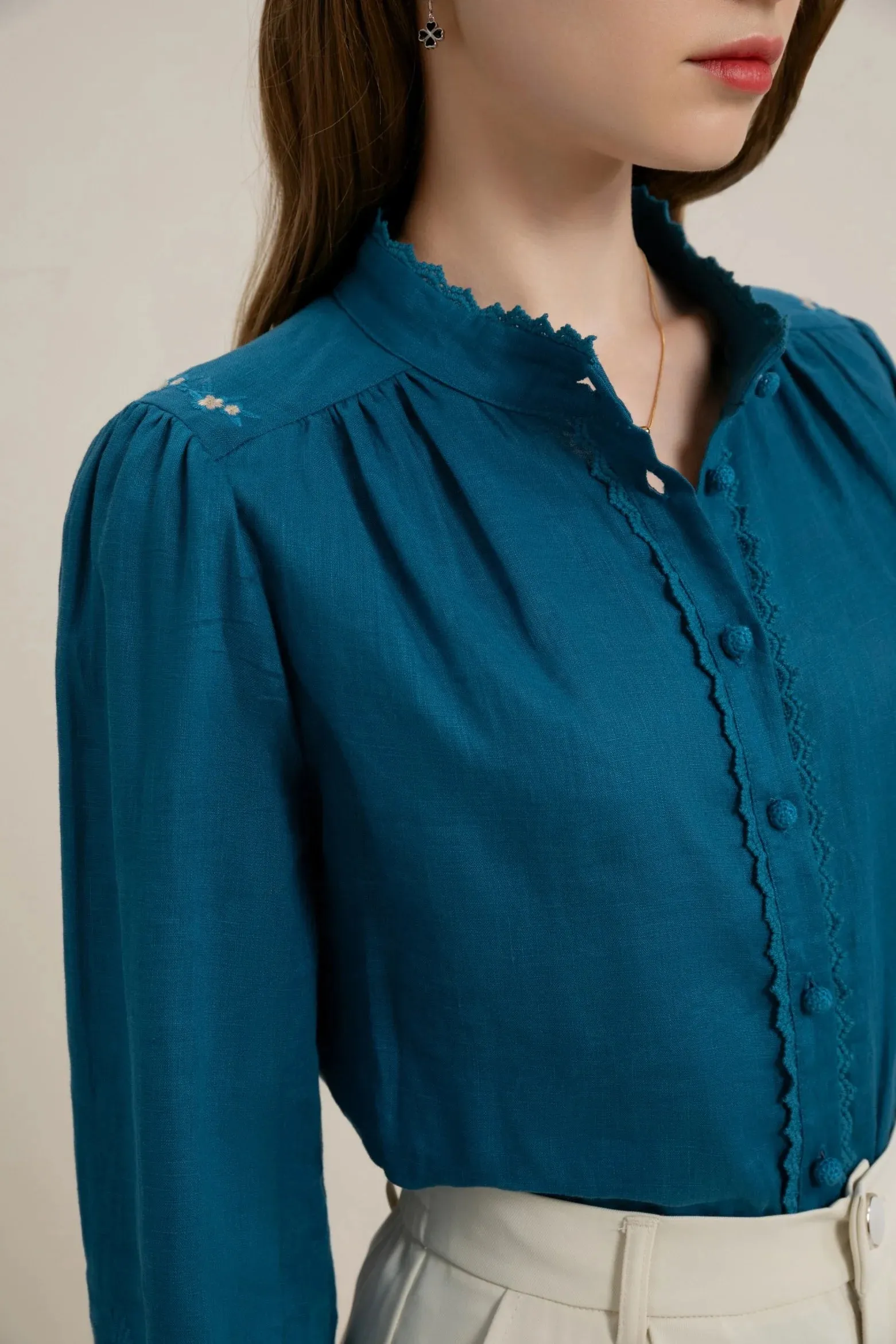 GDS Kierra Linen Button Blouse  | Mosaic Blue