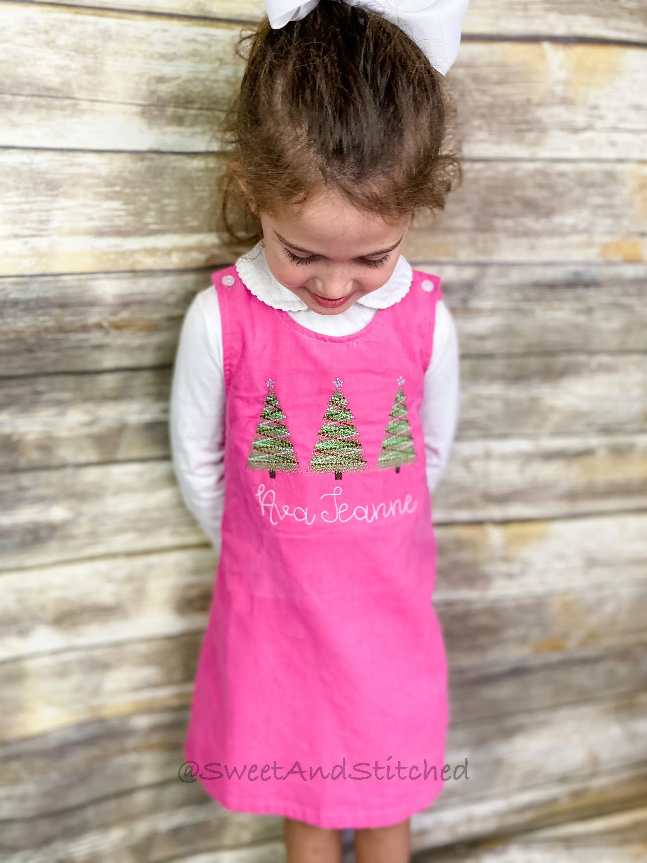 Girls Pink Corduroy Valentine's dress - Monogrammed Pink jumper dress dress- Corduroy Christmas jumper dress