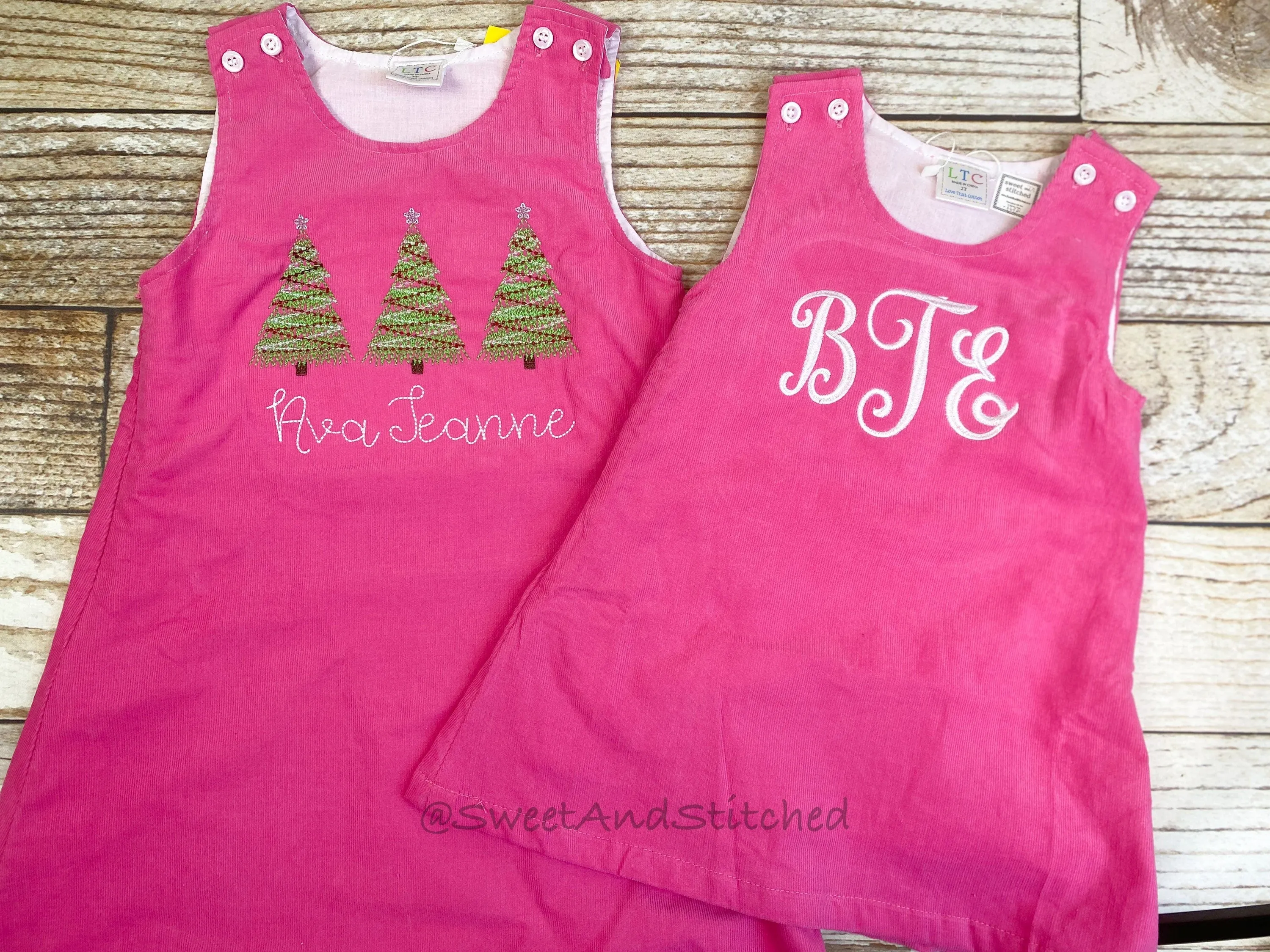 Girls Pink Corduroy Valentine's dress - Monogrammed Pink jumper dress dress- Corduroy Christmas jumper dress