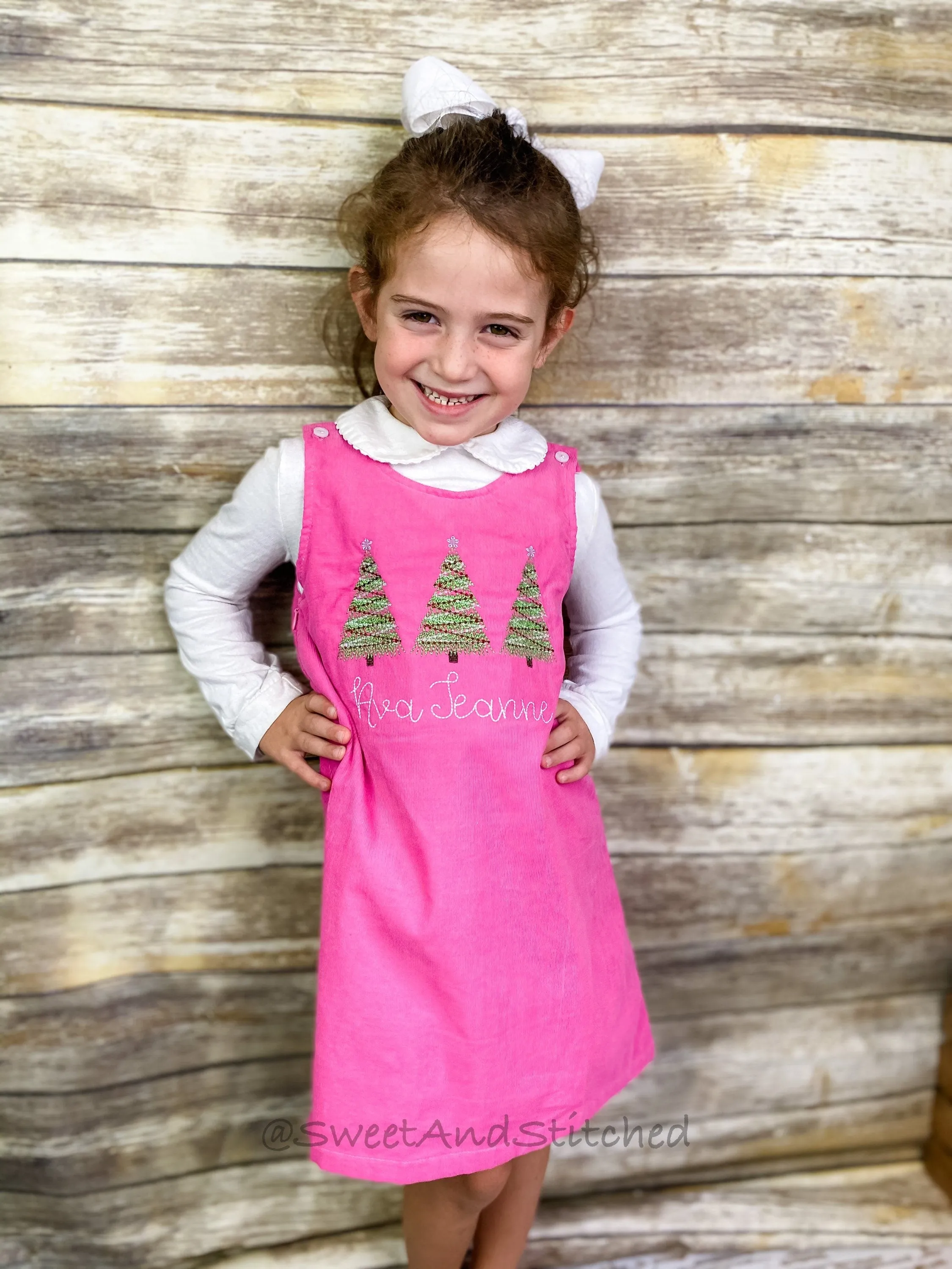 Girls Pink Corduroy Valentine's dress - Monogrammed Pink jumper dress dress- Corduroy Christmas jumper dress