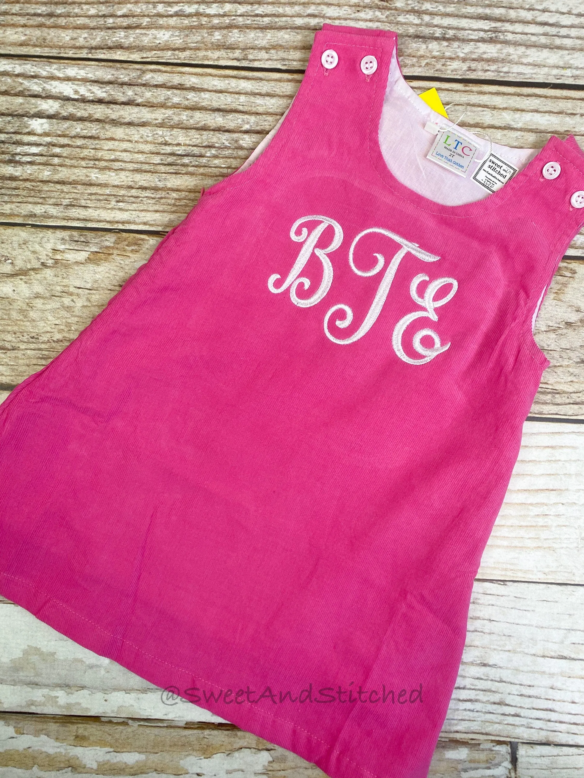 Girls Pink Corduroy Valentine's dress - Monogrammed Pink jumper dress dress- Corduroy Christmas jumper dress