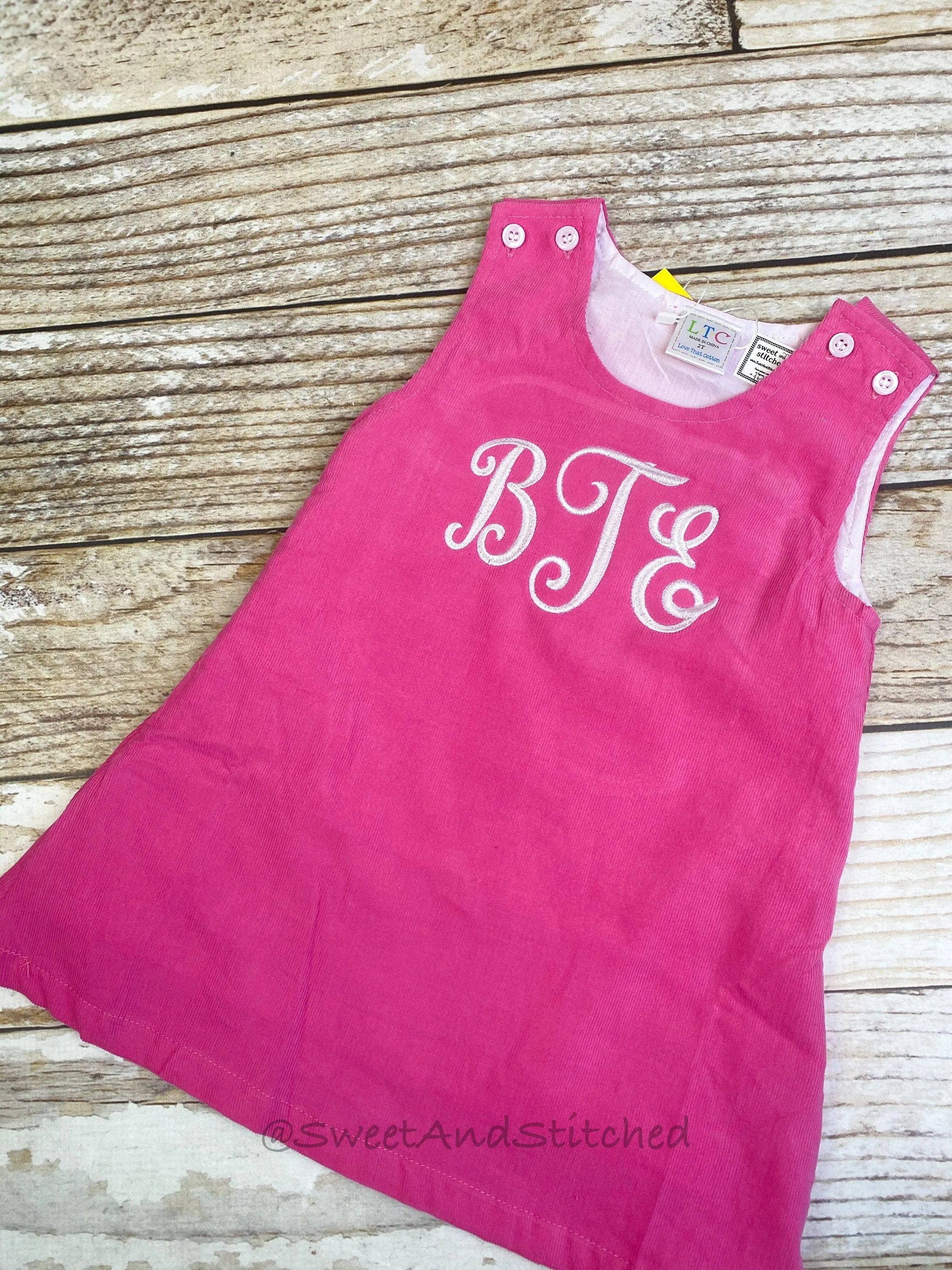 Girls Pink Corduroy Valentine's dress - Monogrammed Pink jumper dress dress- Corduroy Christmas jumper dress