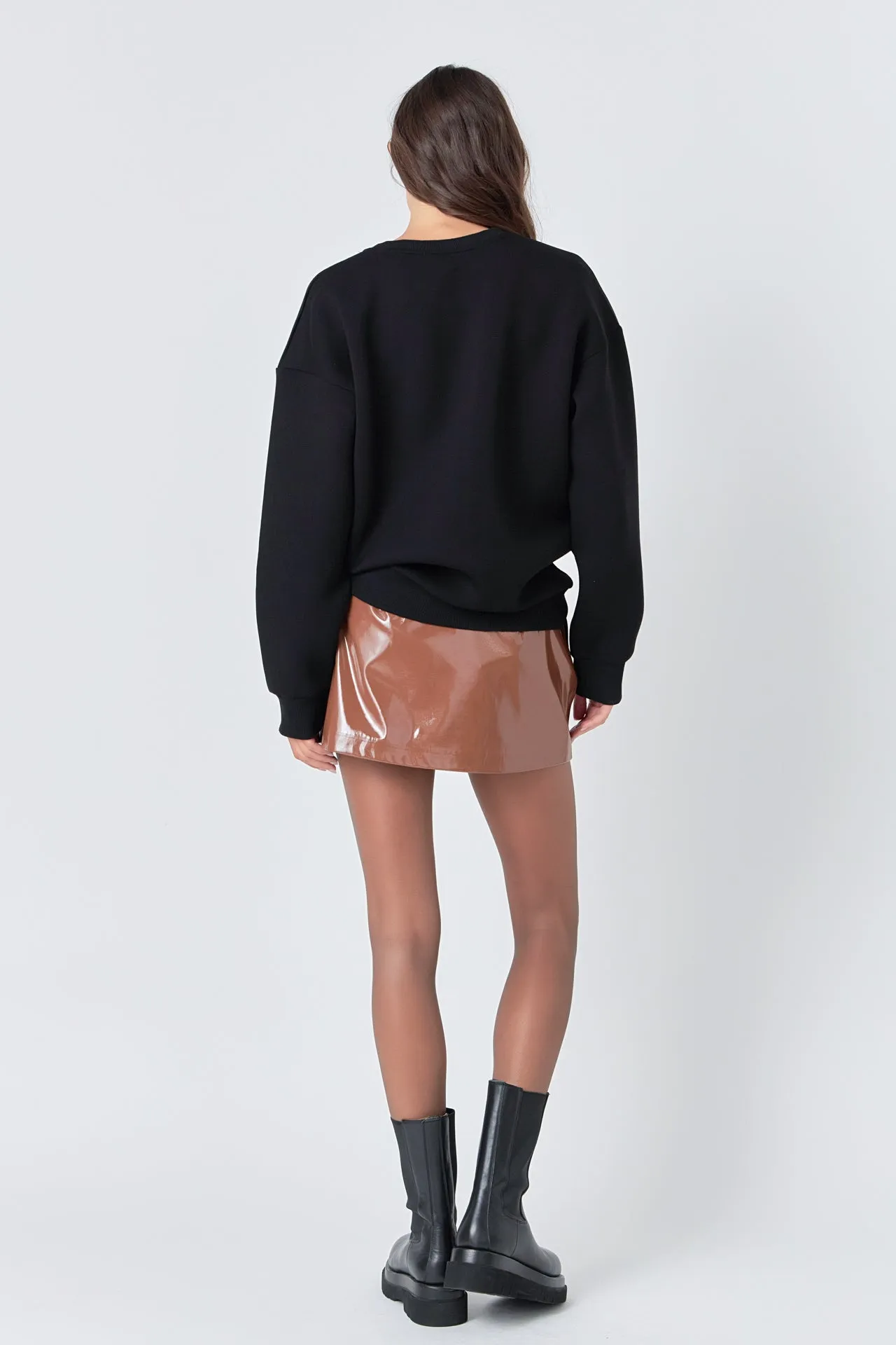 Glossy Faux Leather Skort