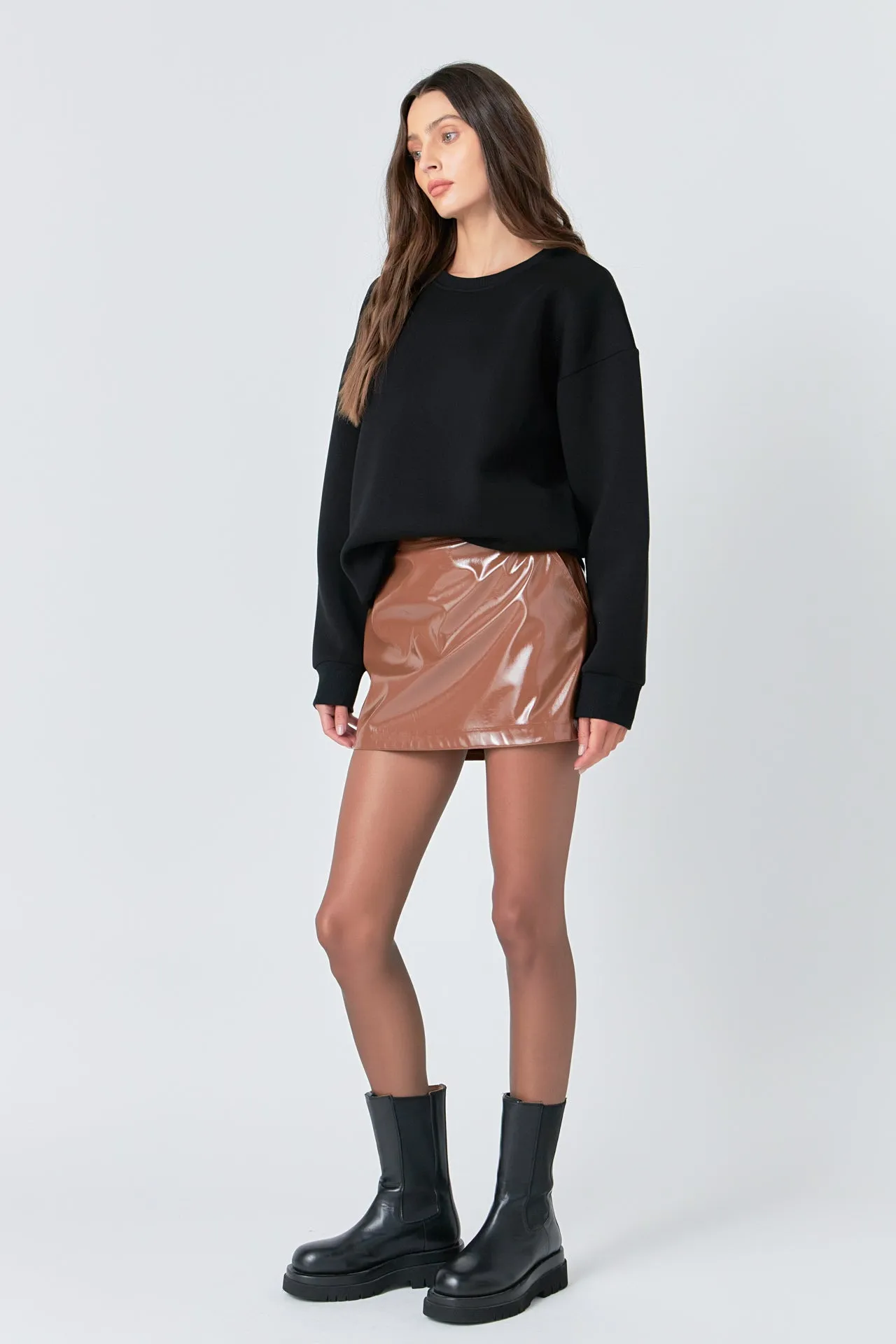 Glossy Faux Leather Skort