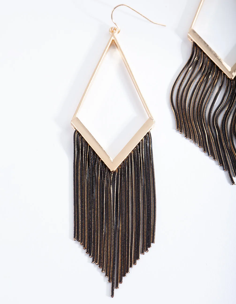 Gold Black Chain Tassel Earrings