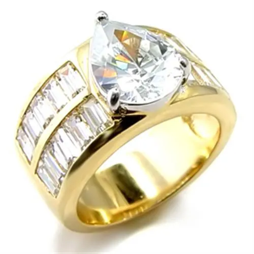 Gold Rhodium Brass Ring with AAA Grade CZ in Clear for Women Style 6X015