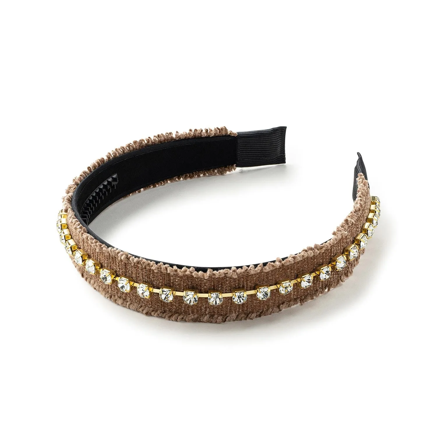 Halo Luxe Kate Corduroy Rhinestone Headband - Mocha