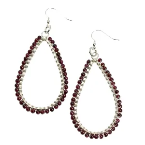 Hammered Fine Silver Garnet Tear Drop Earrings