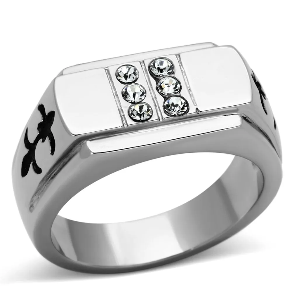 High polished (no plating) Stainless Steel Ring with Top Grade Crystal in Clear for Women Style TK1071