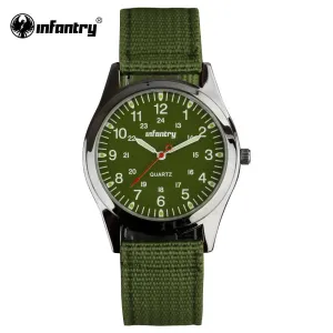 INFANTRY Watch Mens Quartz Wristwatches Luminous Military Green Fabric Watchband Sports Watches for Men Relogio Masculino