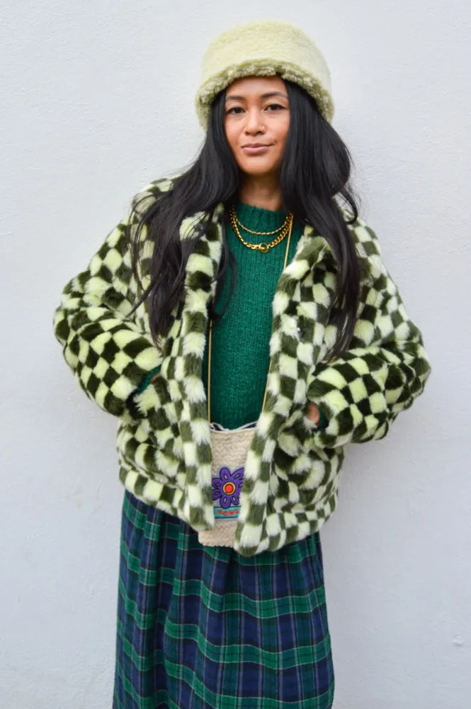 Jakke Traci Green Checkerboard Coat