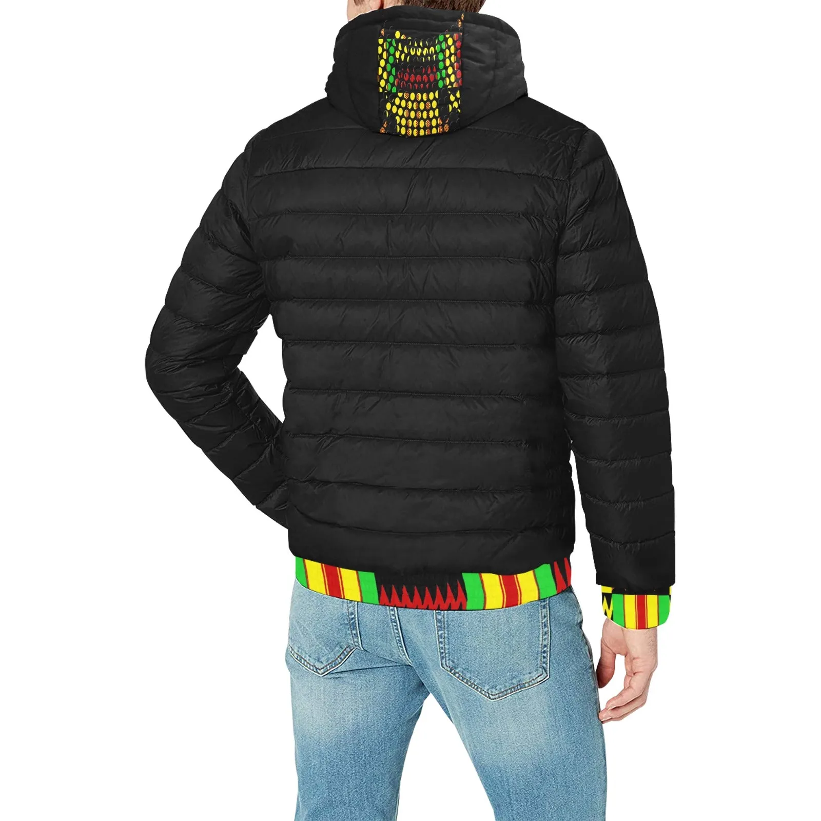 KENTE RASTA STRASS PADDED HOODIE JACKET Men's Padded Hooded Jacket