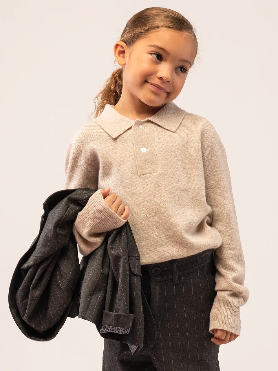 Kids Polo Sweater_Oatmeal