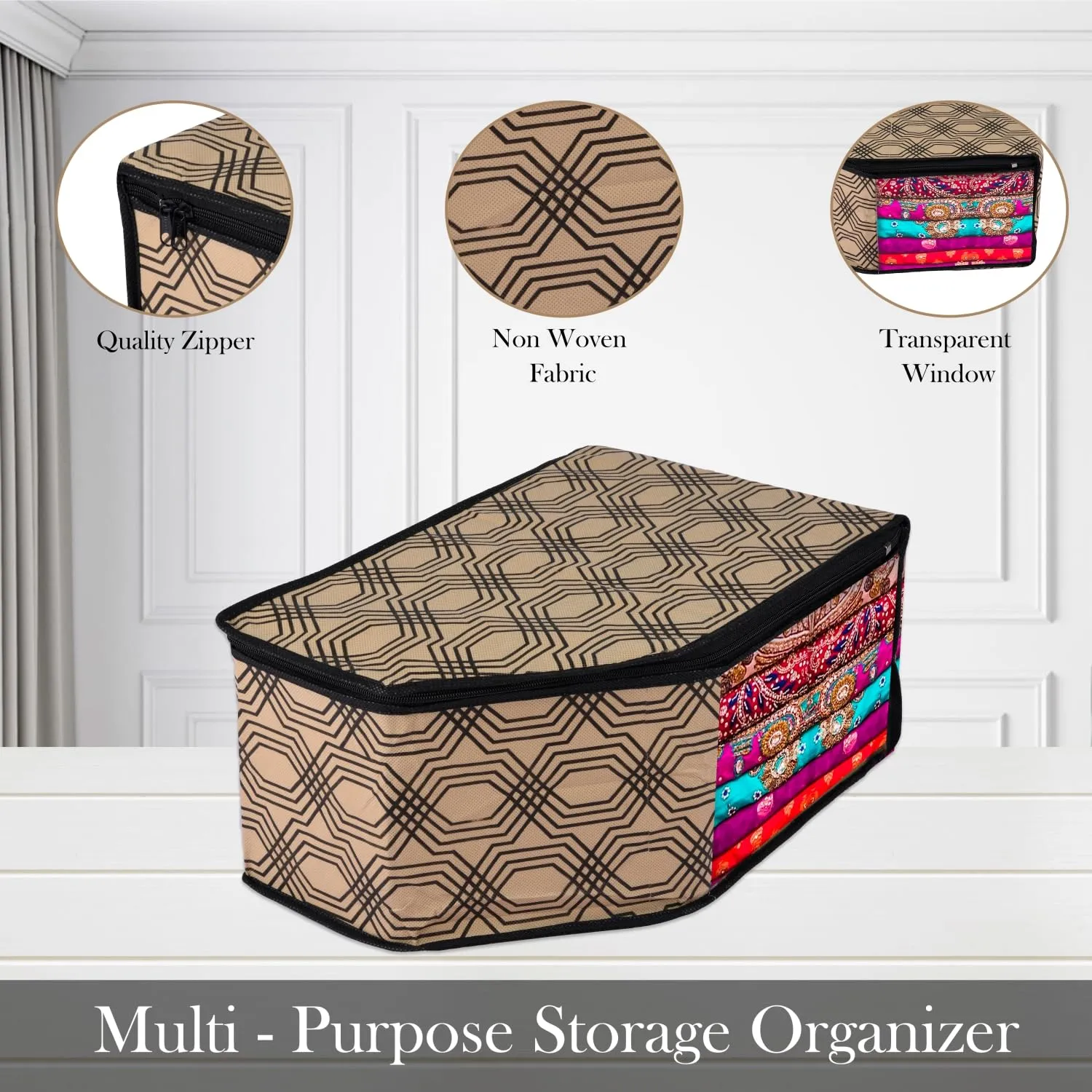 Kuber Industries Blouse Cover | Clothes Storage Bag | Zipper Wardrobe Organizers | Non-Woven Clothes Organiser | Side Transparent Blouse Organizer | Honeycomb-Design | Pack of 9 | Coffee