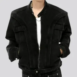 Medium length boho style men's jeans jacket