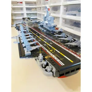 MOC NON  Airaft Carrier With LED Building Blocks Soldier Battleship Brick Weapon Warship Toys Waraft Ship Boat